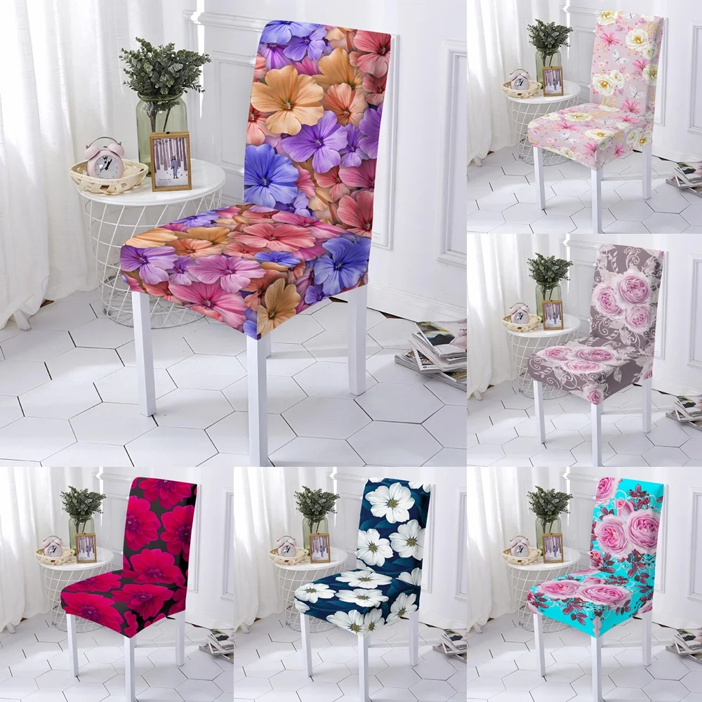 

3D Flowers Stretch Chair Covers Dinner Room Anti-Dirty Kitchen Seat Cover 1Pc High Living Floral Spandex Chair Slipcover Decor