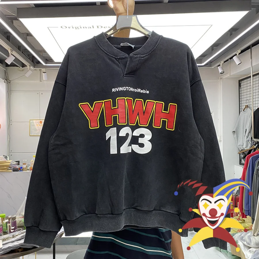 

Vintage RRR123 Sweatshirts Men Women Khaki Black Washed RRR 123 Crewneck Hoodie