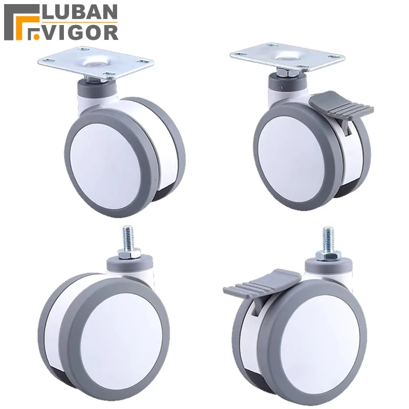 White grey 3 inch Medical casters wheels With brake M12x25 screw Mute Wearable For Hospital trolley Electronic equipment