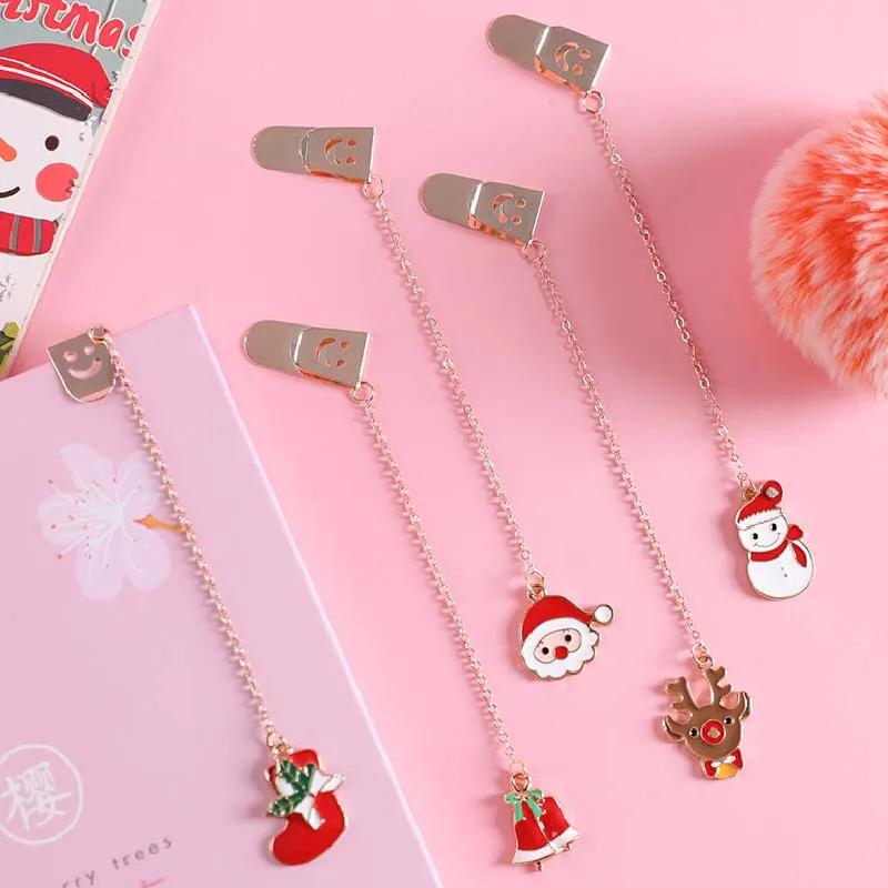 

1pcs Christmas Pendant Metal Bookmarks for Book Student Reading Supplies School Office Stationery Children Cute Page Folder Gift