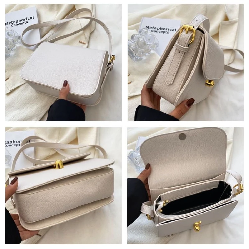 Trendy Soft PU Leather Shoulder Crossbody Bag Woman Solid Color Messenger Bags Fashion Casual Shoulder Strap Small Square Bag