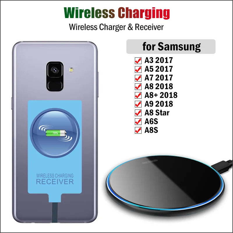 

Беспроводное зарядное устройство Qi и приемник Type-C для Samsung Galaxy A3 A5 A7 2017 A8 Star A8 + 2018 A6S A8S, беспроводной зарядный USB-адаптер