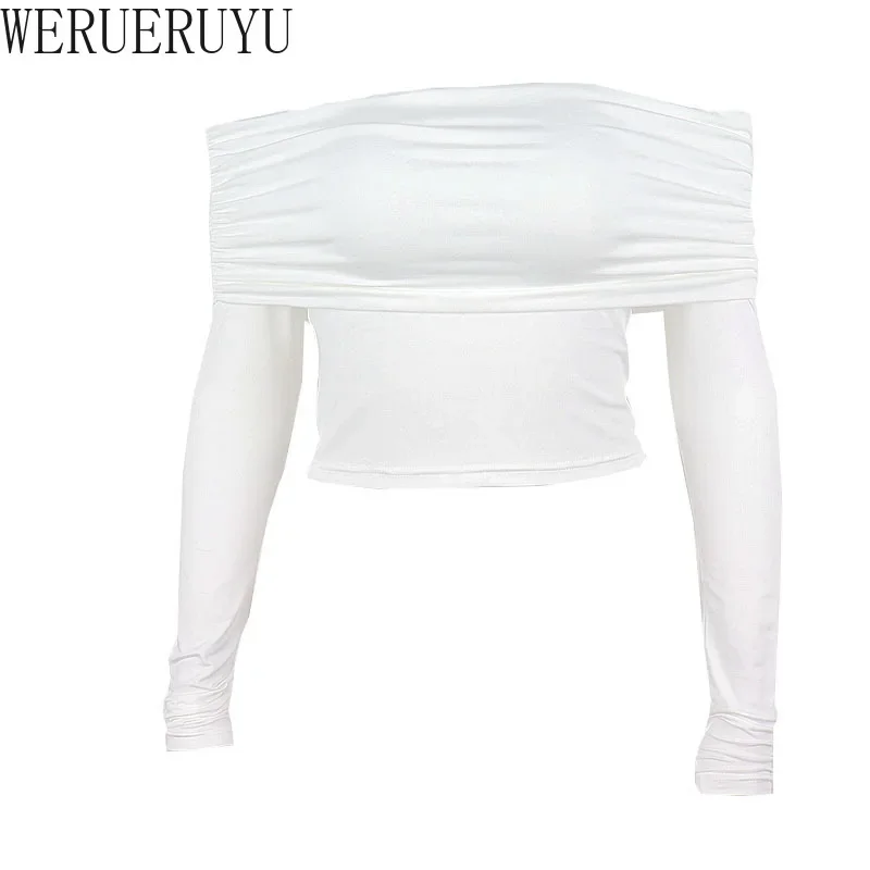 Сексуальная футболка с открытыми плечами женские укороченные топы длинными