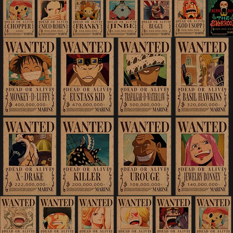 

One Piece Wanted Bounty Thick Kraft Paper Poster Anime Luffy Straw Hat Pirates Four Emperors Oka Shichibukai Wallpaper RoomDecor