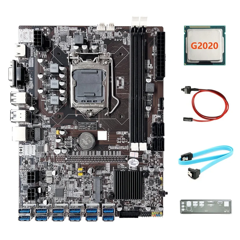 

Материнская плата для майнинга B75 12USB BTC + процессор G2020 + кабель SATA + кабель переключателя + перегородка 12XUSB3.0 B75 ETH материнская плата для майнин...