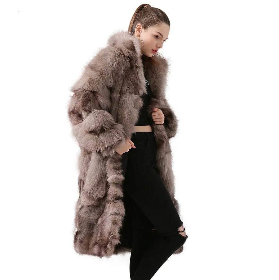 Fashion Real Fox Fur Long Coat For Women Winter Thicken Warm Loose Jacket Real Fur Cold-Resistant Outerwears Ladies Streetwear