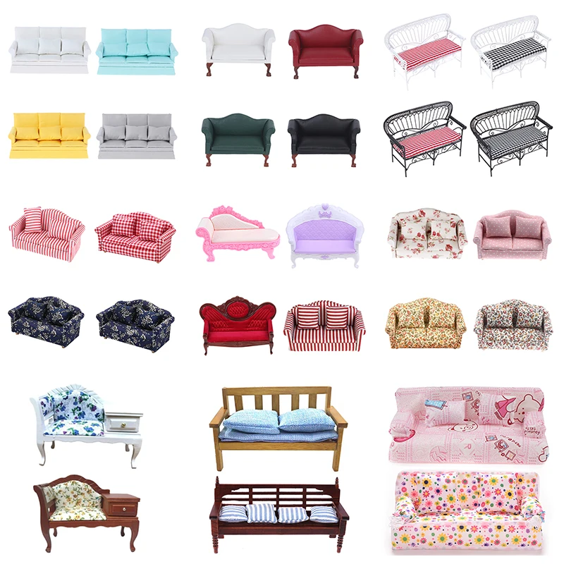 

Dollhouse Miniature Sofa Living Room Double Chair Double-Seat Sofa Simulation Furniture Kid Role Play Toy Doll House Decor Model