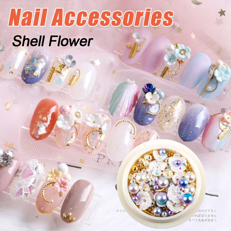 

Shell Flower Nail Art Accessories Jewelry Explosive Net Pastoral Style Nail Decoration Pearl Rivet Rhinestone Shaped Stone Box