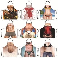 3pc creativity fun muscular man patterns kitchen apron menwomen home cleaning cook water proof tools digital printed sexy apron