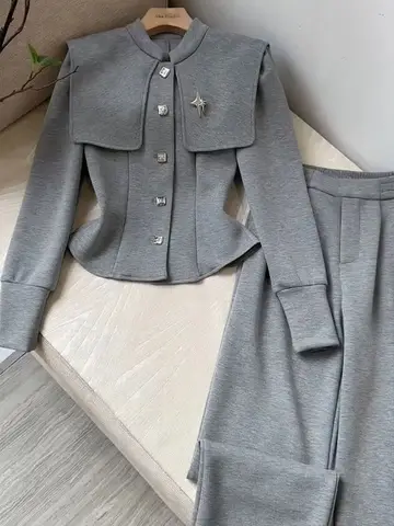 Neploe 2025 Интернет-взрывное пальто со стояком и высокой талией, спортивные женские брюки в западном стиле, комплект из двух предметов, свободный костюм, брюки