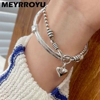 meyrroyu glossy push pull bangle heart chain bracelet for women girl new fashion trendy jewelry friend gift party pulseras mujer
