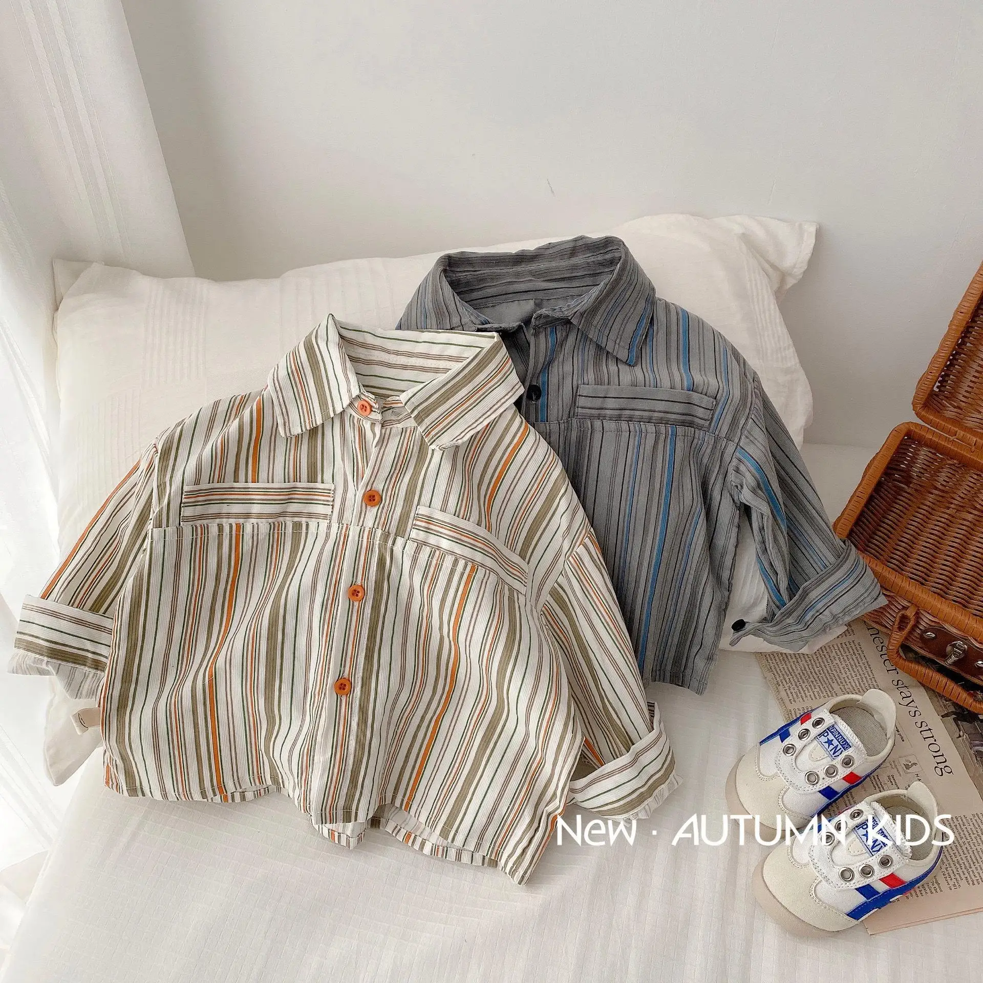

Children's Fashion Shirts 0-6 Years Old Spring Korean Children's Wear Boys Simple Striped Shirt Baby Top Girls Blouse