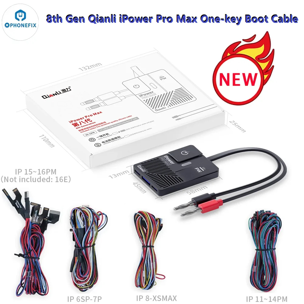Фото Qianli Модернизированный кабель питания iPower Pro Max 8-го поколения с одной кнопкой для iPhone 6–16 Pro Max, зарядка и питание №1