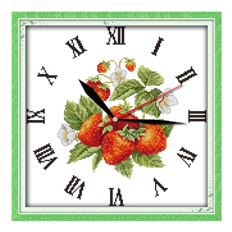 

Red strawberries cross stitch kit 14ct 11ct count print canvas wall clock stitching embroidery DIY handmade needlework