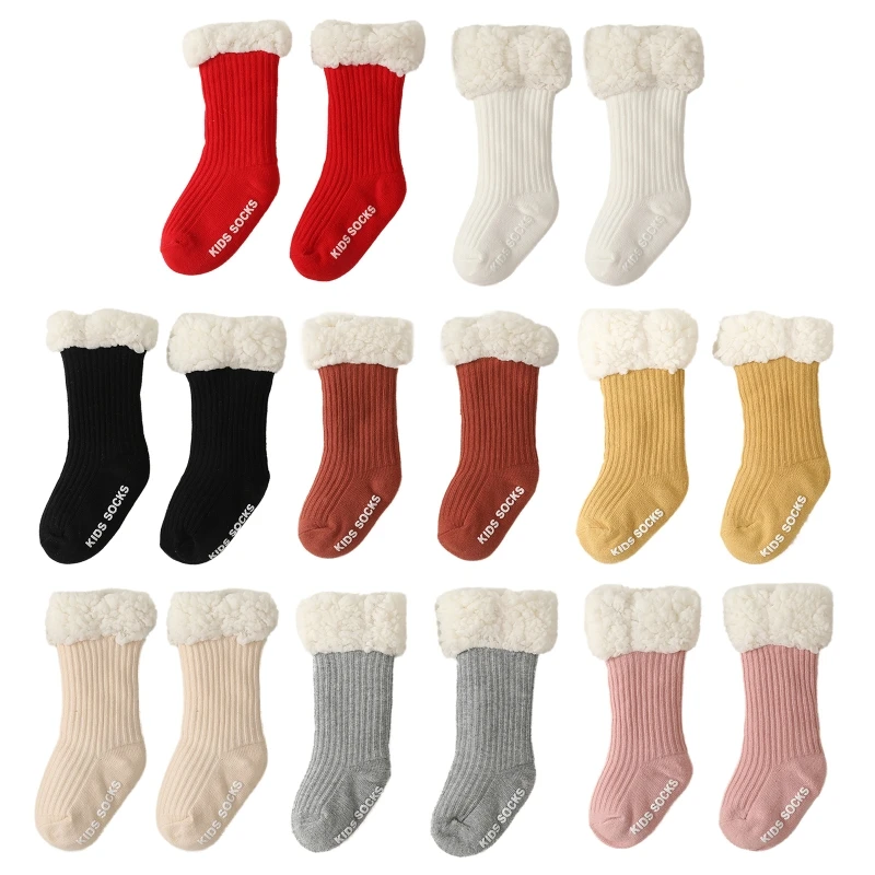 

Детские носки, зимние Утепленные теплые носки для пола для девочек и мальчиков, хлопковые нескользящие однотонные носки из овечьей шерсти д...
