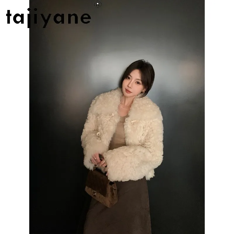 Фото Пальто TAJIYANE из овчины с двусторонним мехом, женское зимнее пальто, высококачественная дубленка, толстая пушистая куртка, шуба №5