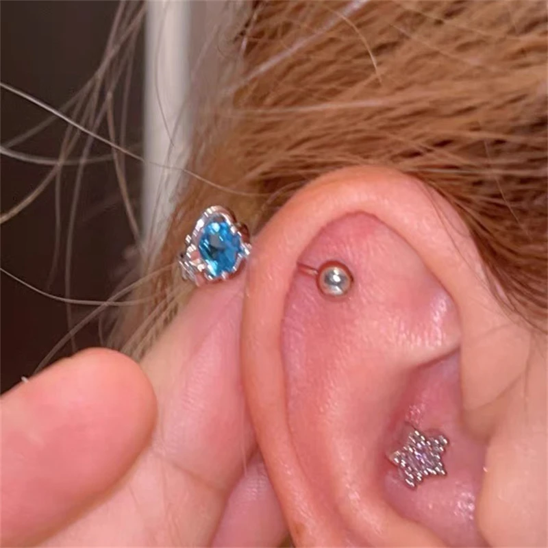 1 шт. милые синие цвета любви с цирконием планета из нержавеющей стали 316L ушные