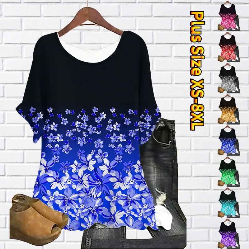 

2023 New Summer Women's Fashion Short Sleeve Casual T-shirt Daily Street Round Collar Pullover New Design Printed Top XS-8XL