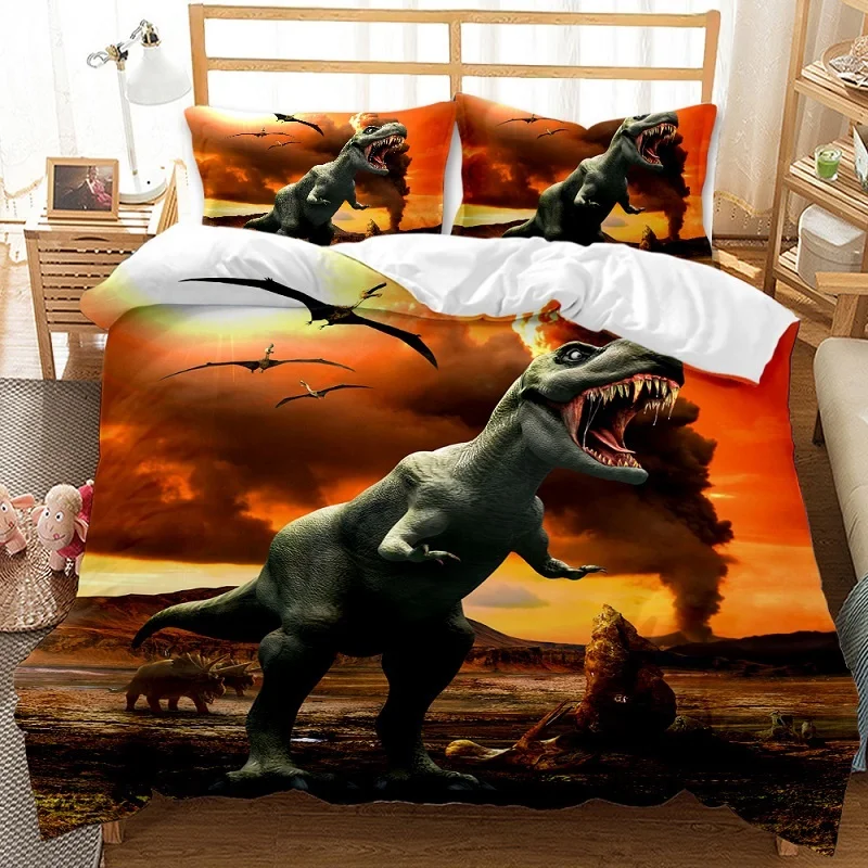 Cartoon Dinosaur Print Home Living Luxury 3D 2/3Pcs Comfortable Duvet Cover PillowCase Bedding Sets Queen King EU/US/AU Size Set