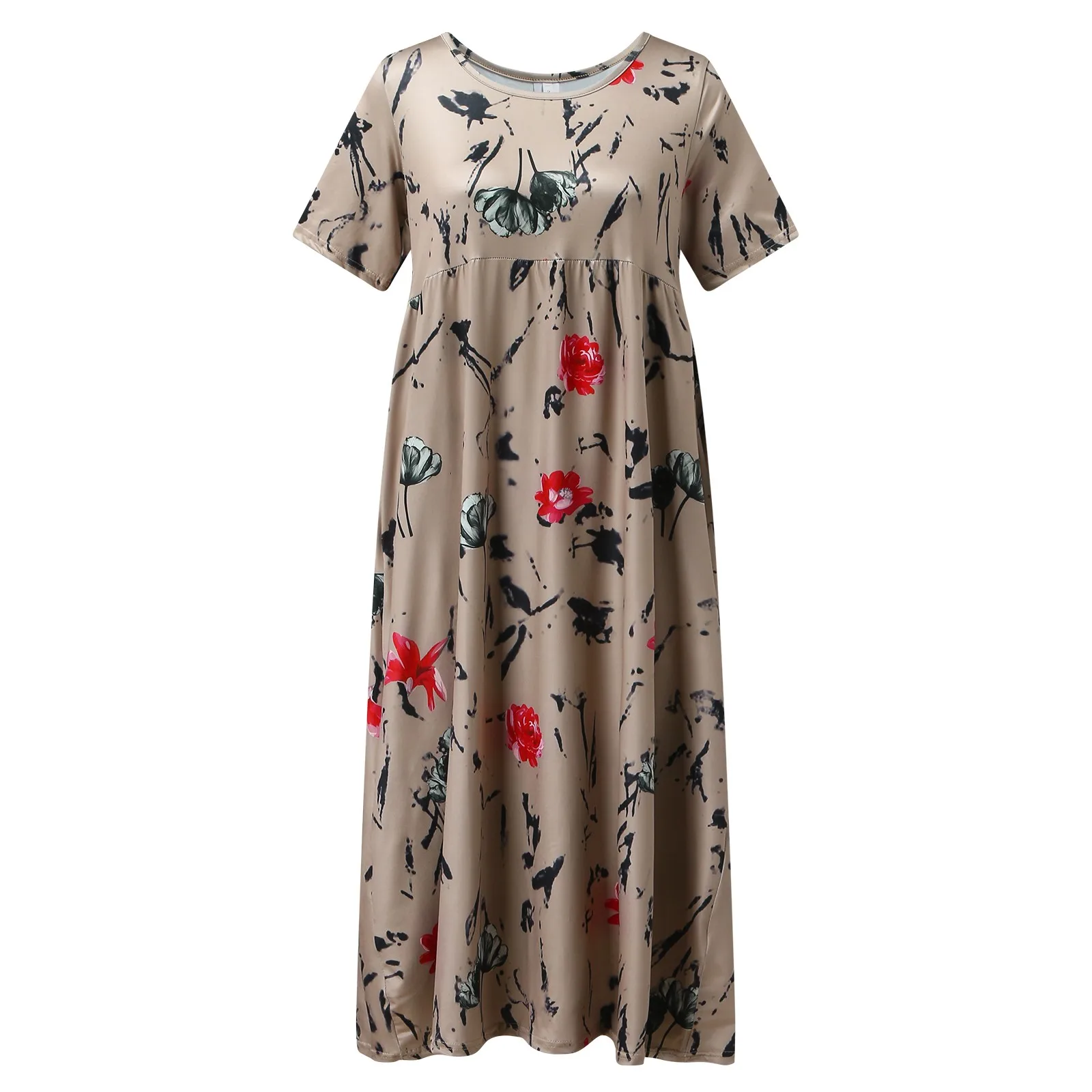 

Women Casual Floral Printed Short Sleeve Boho Cotton And Linen Long Maxi Dress Womens Dresses Summer Long Womens Loose Dresses