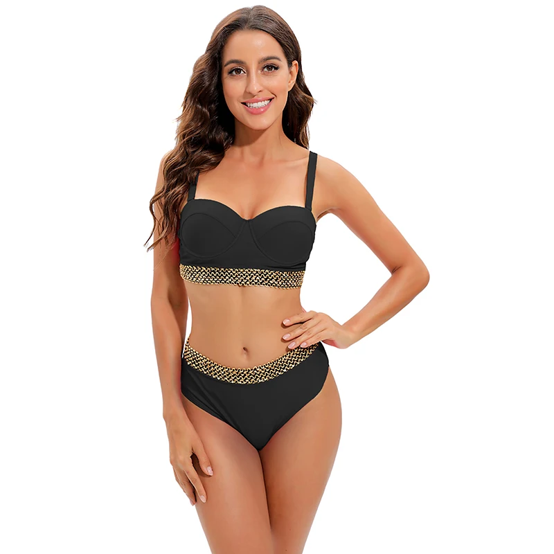 Однотонный купальник TYAKKVE 2024 женский сексуальный комплект бикини-бандо пуш-ап