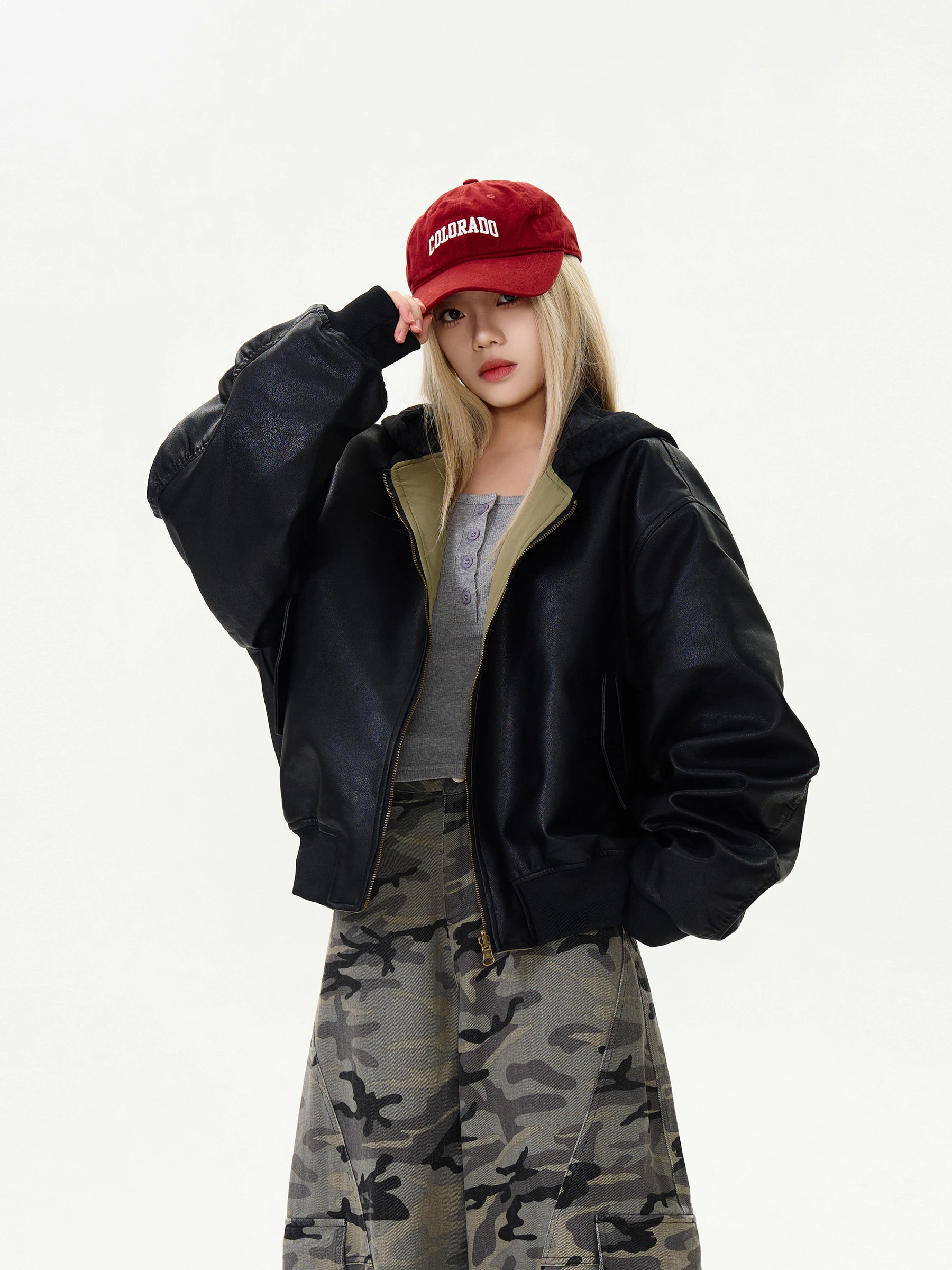 Koiisle двустороннее пальто из искусственной кожи съемная толстовка с капюшоном