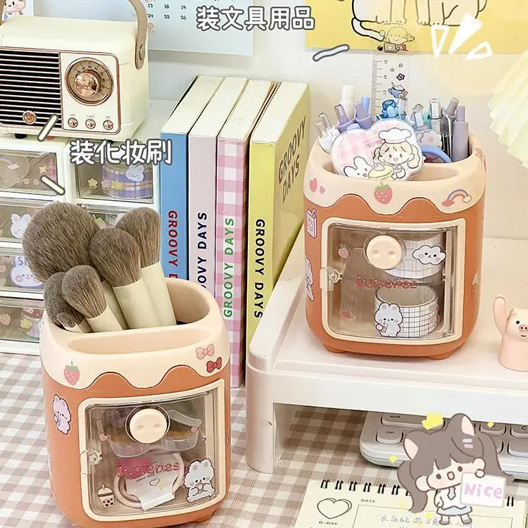 

Новый мультяшный многоярусный держатель для ручек в виде свиньи, милая многофункциональная шкатулка для хранения в виде сетки, настольный ...