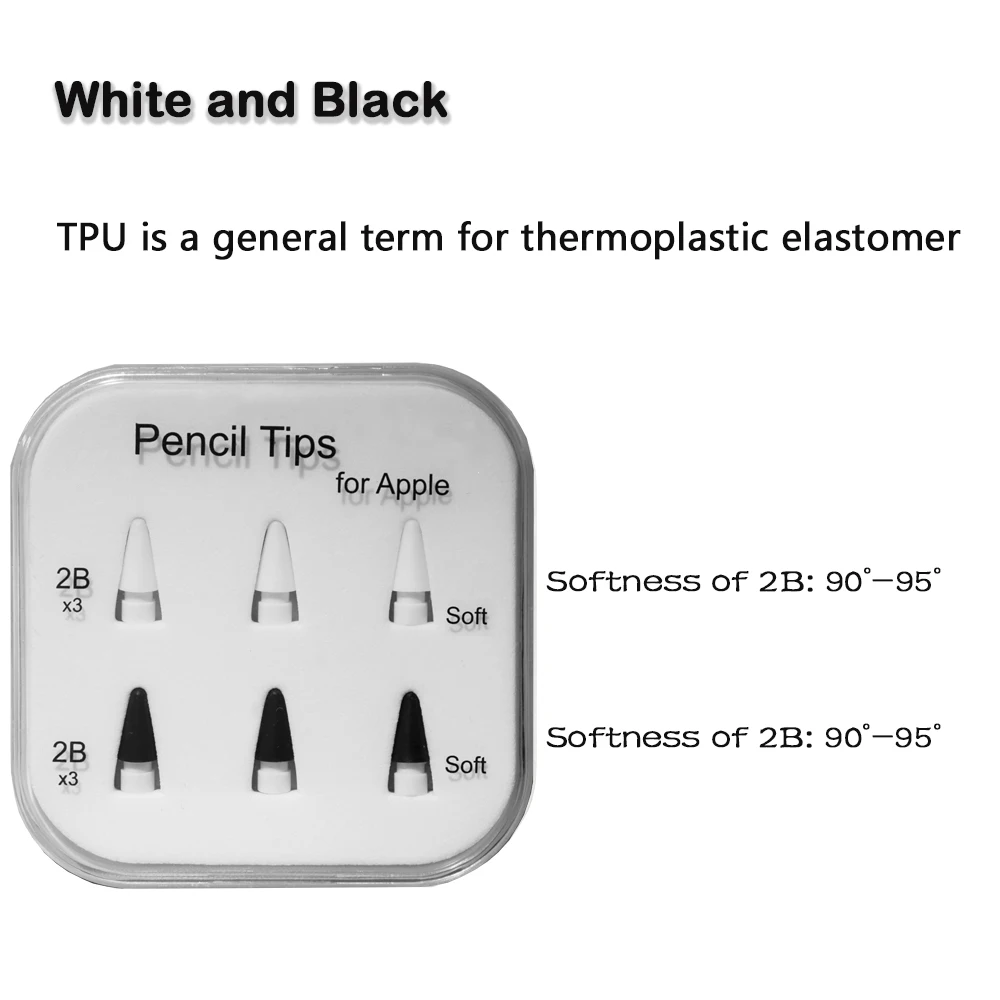 

New Pencil Tips for Apple Pencil 1st / 2nd Logitech Crayon, 2B Soft Double-Layered iPad Pencil Tip, White & Black Stylus