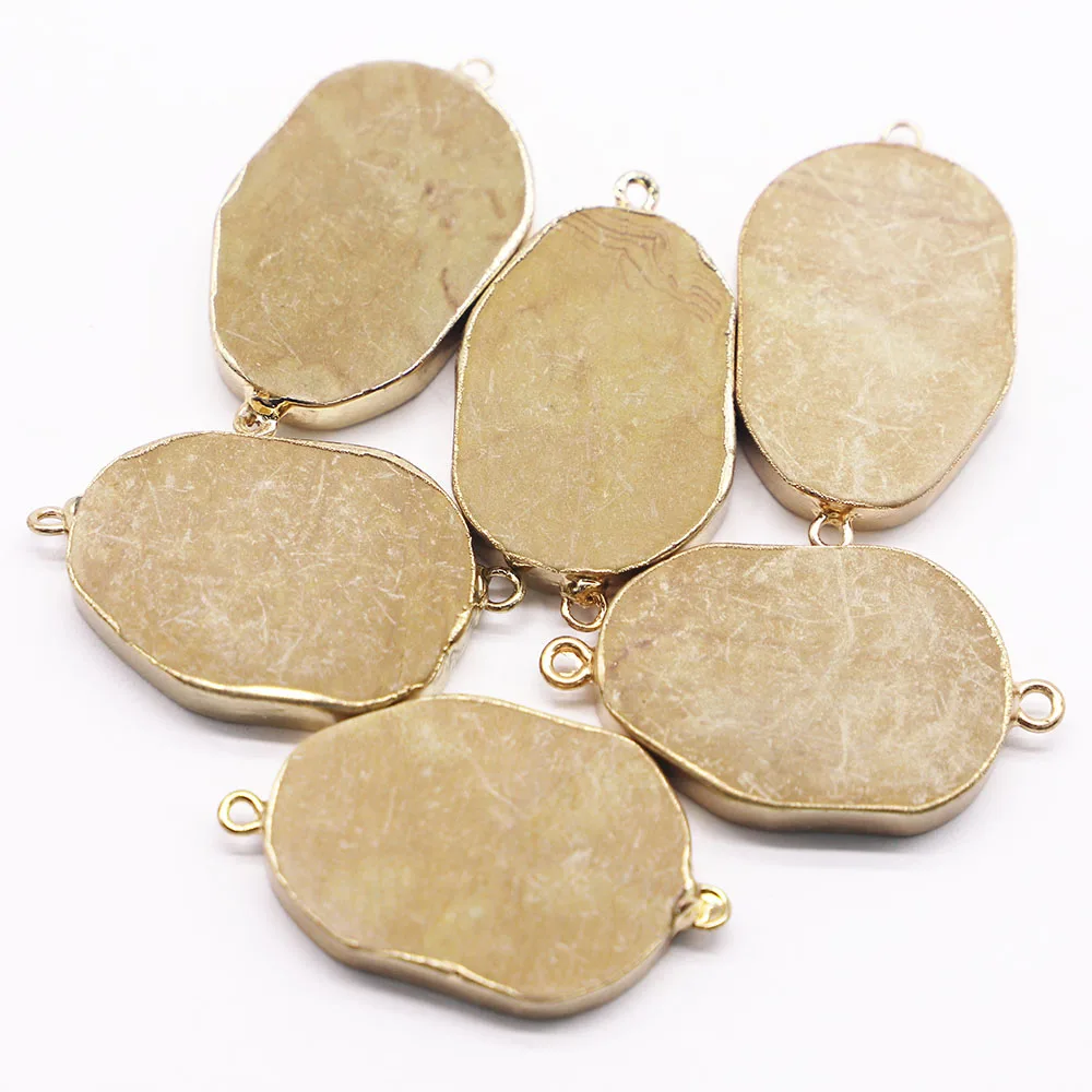 

Natural Stone Oval Phnom Penh Pendant Connector Section Mineral Healing Necklace Reiki Charms Diy Fashion Jewelry Wholesale 6Pcs