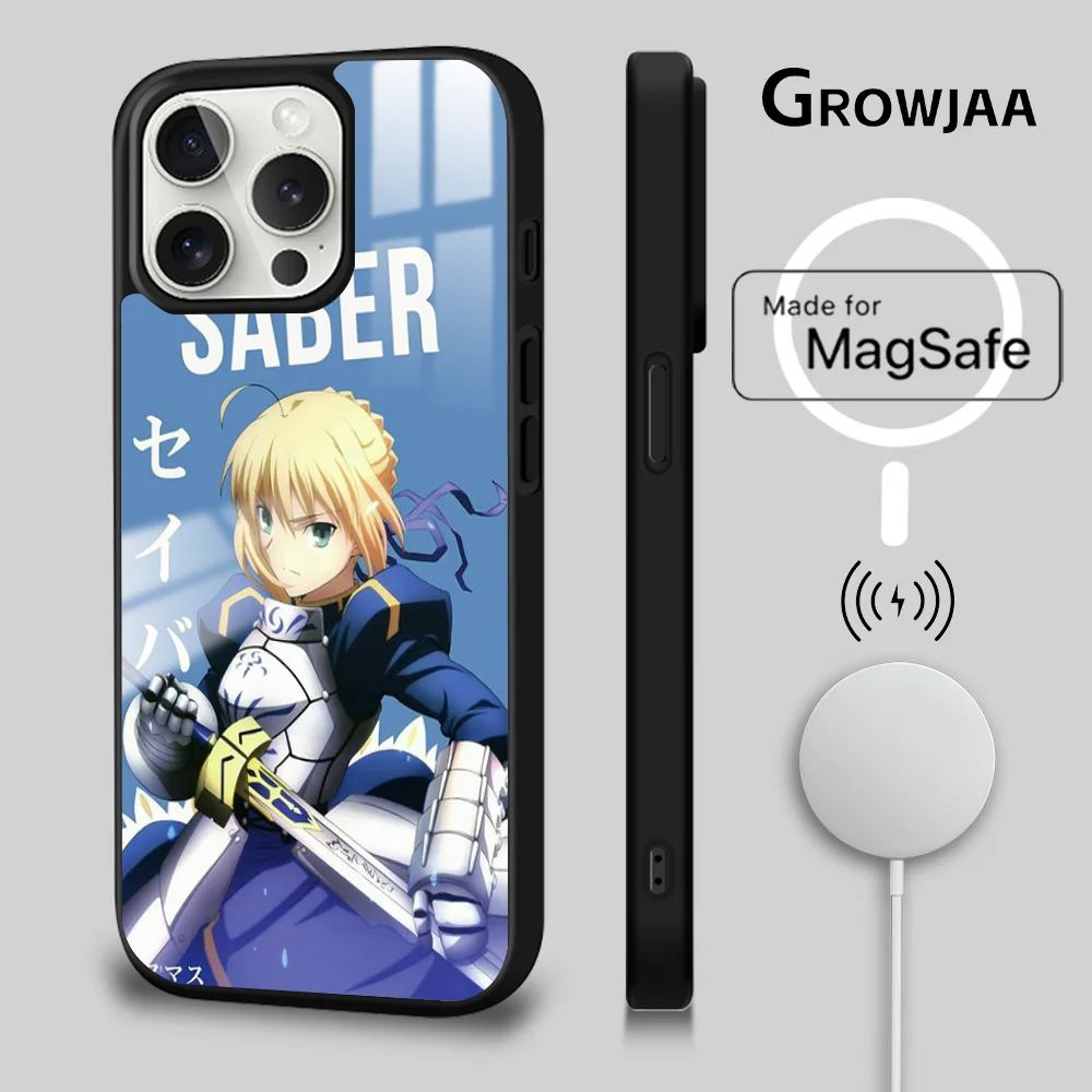 Чехол для телефона с аниме F-Fate Zero S-Saber iPhone 16 15 14 13 12 11 Pro Max Plus Mini новый зеркальный