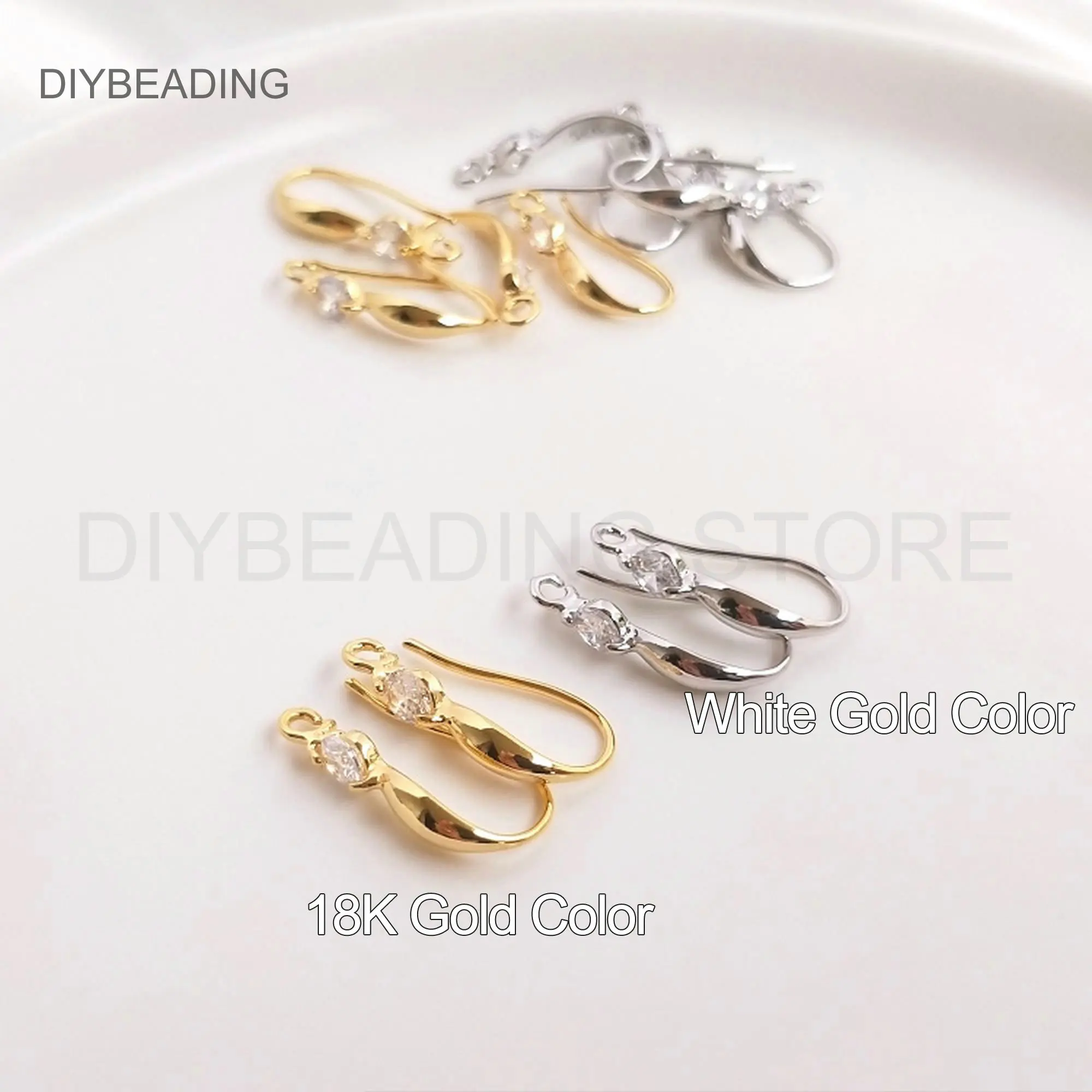 

Earring Hooks for Fashion Jewelry Making Blank Base Finding Supply 14K Gold Plated Ear Wire with Loop and Rhinestone