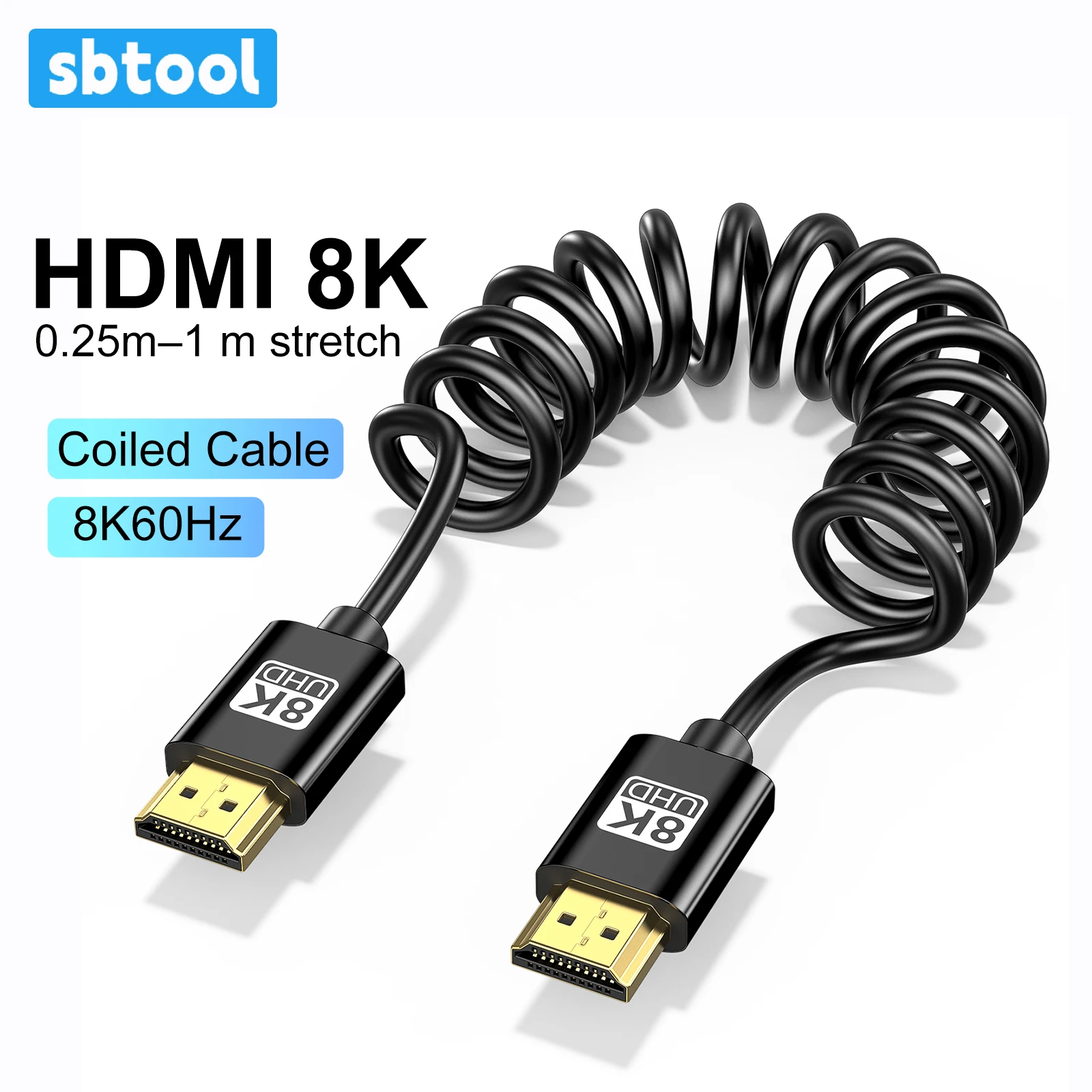 Фото Ультратонкий черный спиральный кабель HDMI 2.1 8K для передачи видео 4K HD для DSLR-камер, беззеркальных камер, стабилизаторов и мониторов Atomos №1