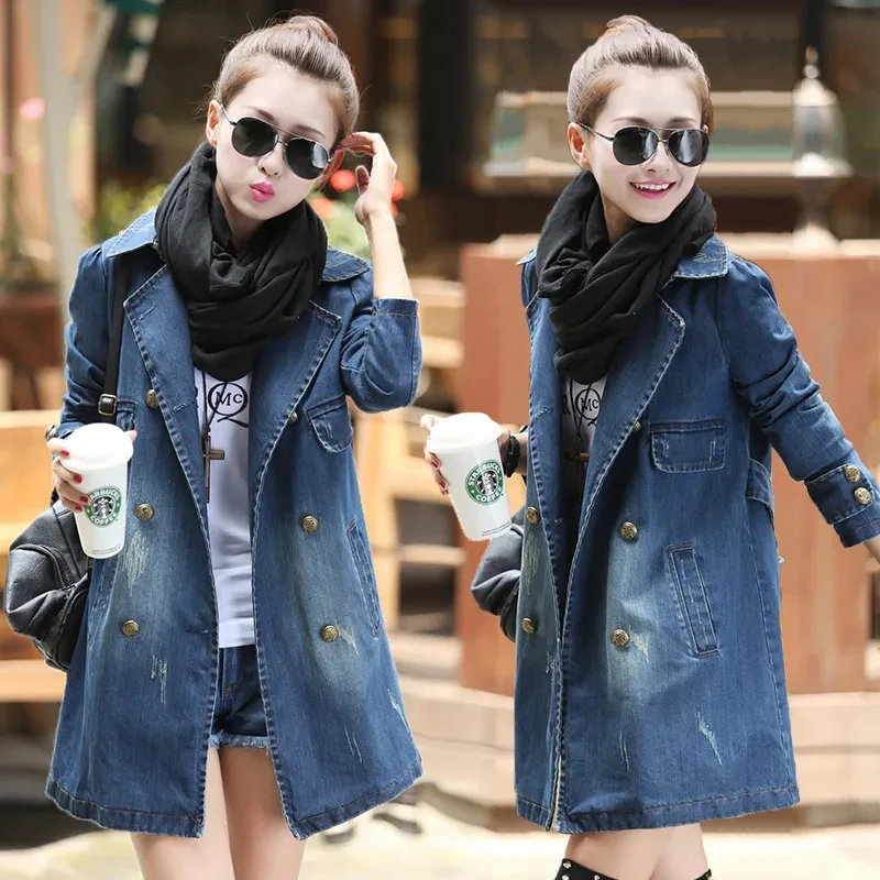 

Women Cowboy Jacket 2022 Spring Autumn Denim Coat Mid-length Cowboy Blazer Women's Denim Windbreaker Female Casual Tops 4XL