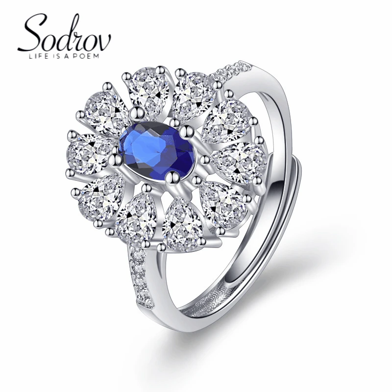 

SODROV Flower Jewelry Zircon Rings Blue Red Green Open Rings for Women
