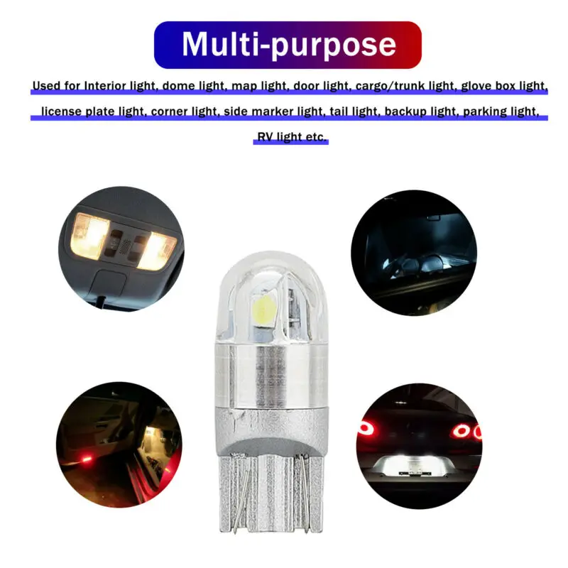 

DC 12V Light Bulbs LED Light Bulb Parts Silica T10 10Pcs 2SMD 6000-6500K