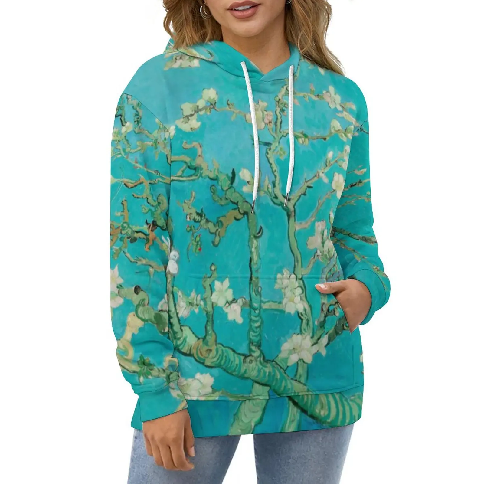 

Van Gogh Print Casual Hoodies Almond Blossom Retro Hoodie Couple Long Sleeve Oversized Hip Hop Graphic Loose Tops