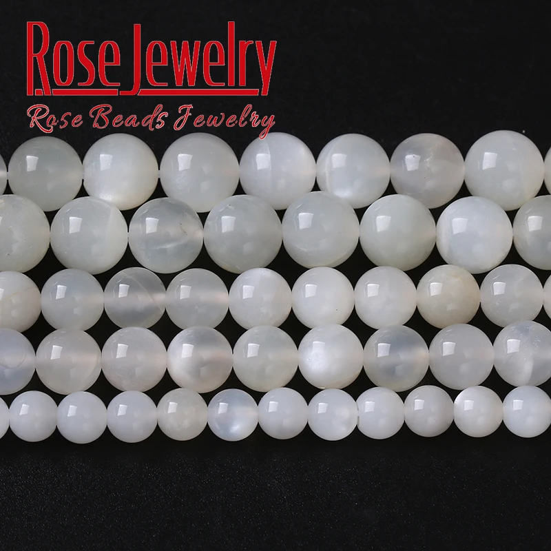 

7A Natural White Moonstone Gemstone Beads For Jewelry Making Semi-precious Stone Round Loose Beads DIY Bracelets 4/6/8/10mm 15"