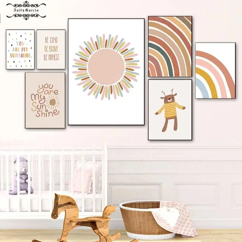Настенный постер с альпакой для детской комнаты радужная живопись солнечный