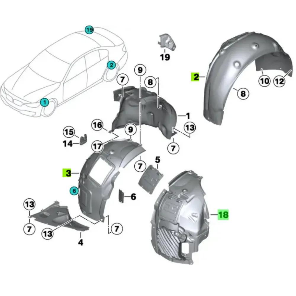 Фото Для BMW 4 серии F32 F33 F36 428i 430i 435i 440i 2014-2020 Передние и задние подкрылки (OE: 51717260729/730 747/748 703/704) №5