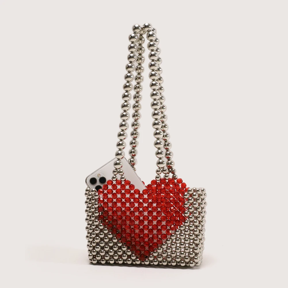 

Сумки-шопперы для женщин классическая роскошная дизайнерская обеденная сумка с бисером, сердцем, подмышками, кошельки и сумочки, мини, быстрая доставка