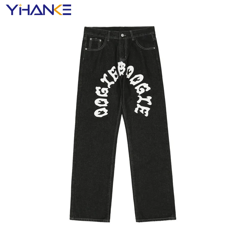 Fashion Men's Cartoon Print Jeans Men's Street Hip-hop Fashion Brand Loose Straight Leg Wide-leg Pants Trend Casual Pants джинсы