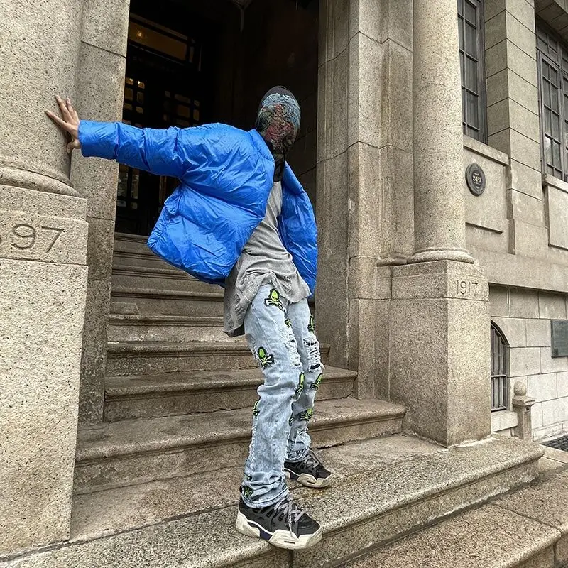 Джинсы мужские и женские прямые в американском стиле облегающие брюки с вышивкой