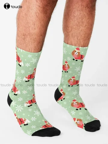 Кавалер-кинг-чарльз-спаниель Рождественские носки Санта-Клауса Белые футбольные носки 360° °   Цифровая печать на заказ, подарок, уличная одежда, забавная