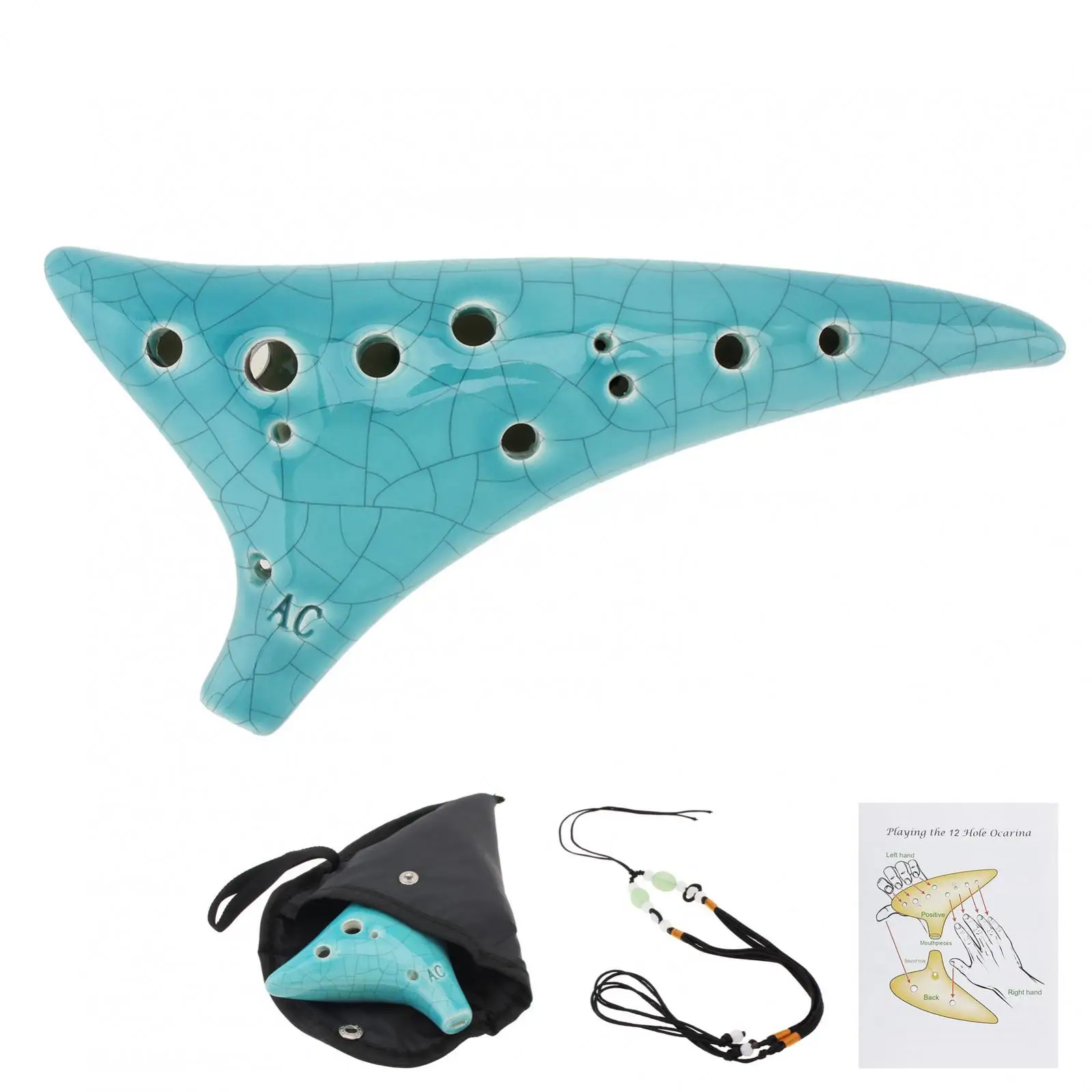 

12 Holes Alto ToneC Ceramic Ocarina Gift Musical Instrument for Children / Adults/Beginners with Song Book Neck Cord Carry Bag