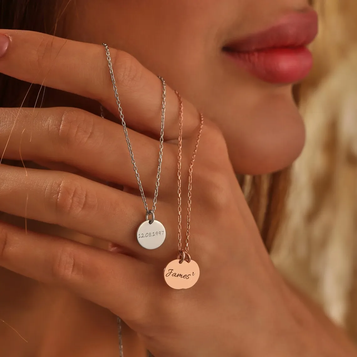 Custom Engraved Name Disk Necklace Mom Grandma Necklace Children's Name  Personalized Family   Initial Letter Disc Necklace