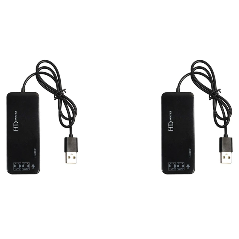 

2X 3 Port USB 2.0 Hub External 7.1Ch Sound Card Headset Microphone Adapter For Pc Black