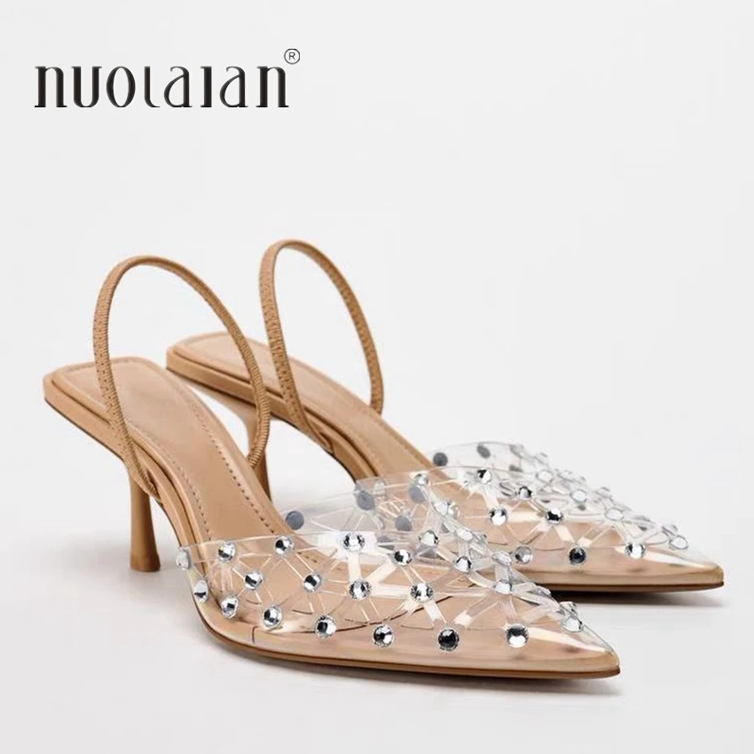 Женские прозрачные туфли-лодочки из ПВХ на высоком каблуке с острым носком