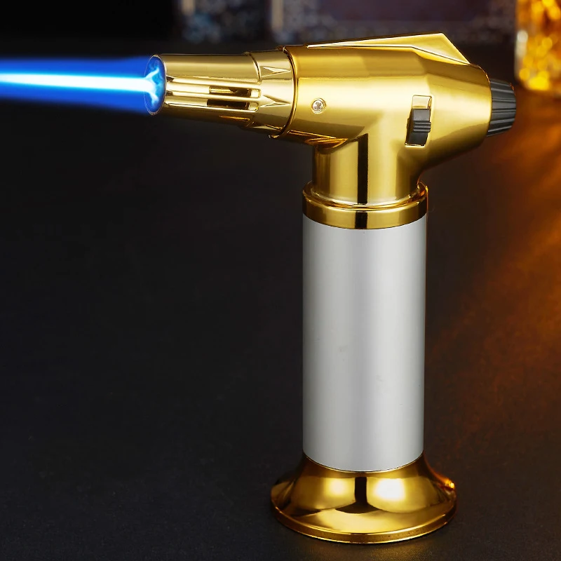 Brand New Metal Cigar Windproof Lighter Blue Flame Spray Gun Kitchen Outdoor BBQ Ignition Tool 360°Butane Gas Lighter Men's Gift