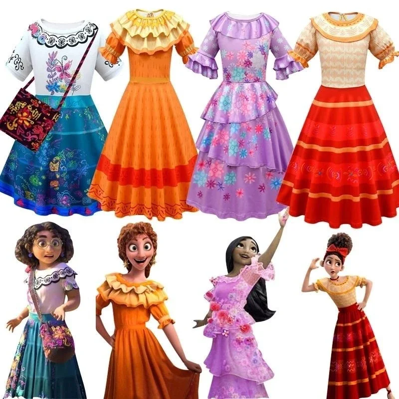 

Encanto Cosplay Costume Girl Dress For Carnival Halloween Princess Party Clothes Flower Ruffles Long Dress Girl Mirabel Dress