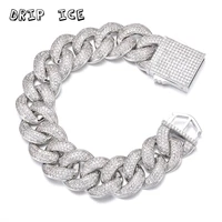 19mm miami cuban chain bracelet with spring clasp luxury 3rows full iced out cubic zirconia hip hop rock jewelry for men